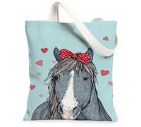 Borse di totalizzatore sveglie della tela del cavallo, borse riutilizzabili della drogheria della stampa animale fantasiosa, tela lavabile leggera della tracolla per Gy, Blu, 13x15 Inch