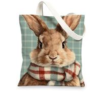 Borse di totalizzatore sveglie della tela del coniglio, borse riutilizzabili della drogheria del modello animale adorabile, Ba lavabile leggera della tela della tracolla, Marrone, 13x15 Inch