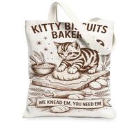 Borse di totalizzatore sveglie della tela del gatto, borse riutilizzabili della drogheria di progettazione di cottura felina, tracolla lavabile leggera Ca di stile d'annata, Bianco, 13x15 Inch