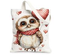 Borse di totalizzatore sveglie della tela del gufo, borse riutilizzabili della drogheria del modello fantasioso del cuore, Stra lavabile leggero della spalla di giorno di San Valentino, bianco, 13x15