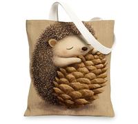 Borse di totalizzatore sveglie della tela del riccio, borse della spesa riutilizzabili di progettazione animale adorabile, spalla lavabile leggera della natura fantasiosa, Beige, 13x15 Inch