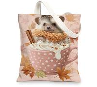 Borse di totalizzatore sveglie della tela del riccio, borse riutilizzabili della drogheria del modello animale adorabile, spalla lavabile leggera floreale fantasiosa, Pesca, 13x15 Inch
