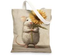 Borse di totalizzatore sveglie della tela del topo, borse riutilizzabili della drogheria di progettazione animale adorabile del girasole, Ba lavabile leggera della tracolla, Beige, 13x15 Inch