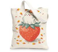 Borse di totalizzatore sveglie della tela della fragola di fantasma, borse della spesa riutilizzabili del modello adorabile della frutta, Sh ecologico lavabile leggero, bianco, 13x15 Inch