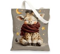 Borse di totalizzatore sveglie della tela della giraffa, borse della spesa riutilizzabili del modello animale adorabile, tela lavabile leggera B della tracolla, Grigio, 13x15 Inch