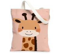 Borse di totalizzatore sveglie della tela della giraffa, borse riutilizzabili della drogheria della stampa animale, tela lavabile leggera della tracolla per la S, Pesca, 13x15 Inch