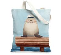 Borse di totalizzatore sveglie della tela della guarnizione, borse della spesa riutilizzabili di progettazione animale marino, borsa lavabile leggera della tela di stile naut, Blu, 13x15 Inch