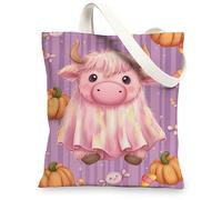 Borse di totalizzatore sveglie della tela della mucca, borse della spesa riutilizzabili del modello animale adorabile della zucca, lavabile leggero fantasioso divertente dovrebbe, Pesca, 13x15 Inch