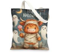 Borse di totalizzatore sveglie della tela della mucca, borse riutilizzabili di progettazione animale di Halloween, borse di tela lavabili leggere fantasiose della tracolla, Multicolore, 13x15 Inch