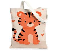 Borse di totalizzatore sveglie della tela della tigre, borse riutilizzabili della drogheria del modello animale giocoso, tela lavabile leggera della tracolla per la S, Arancione, 13x15 Inch