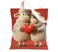 Borse di totalizzatore sveglie della tela delle pecore, borse riutilizzabili della drogheria del modello animale adorabile del cuore, tracolla lavabile leggera C di divertimento, Rosso, 13x15 Inch