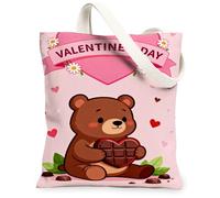 Borse di totalizzatore sveglie della tela dell'orso di San Valentino, borse riutilizzabili della drogheria del modello del cuore, tela lavabile leggera della tracolla, Pesca, 13x15 Inch