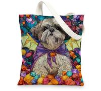 Borse di totalizzatore variopinte della tela del cane, borse della spesa riutilizzabili dell'illustrazione animale artistica, lavabile leggero fantasioso di divertimento porta, Colorato, 13x15 Inch