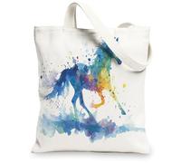 Borse di totalizzatore variopinte della tela del cavallo, borse della spesa riutilizzabili della stampa animale dell'acquerello artistico Shou leggero alla moda, Colorato, 13x15 Inch