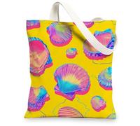 Borse di totalizzatore variopinte della tela del modello di Shell, borse riutilizzabili della drogheria di progettazione di Shell, Ba lavabile leggera, Giallo, 13x15 Inch