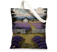 Borse di totalizzatore vintage della tela della lavanda, borse riutilizzabili della drogheria del modello floreale artistico della spesa, tracolla lavabile leggera, Viola, 13x15 Inch