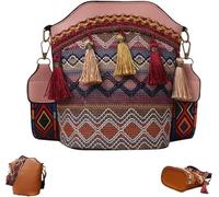 Borse e borse geometriche fatte a mano, borse e borse geometriche, secchiello a tracolla con nappe retrò intrecciate, borsa per il trucco da donna borsa casual da viaggio, rosa, 20*20*9cm