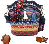 Borse e borse geometriche fatte a mano, borse e borse geometriche, secchiello a tracolla con nappe retrò intrecciate, borsa per il trucco da donna borsa casual da viaggio, Blu scuro, 20*20*9cm