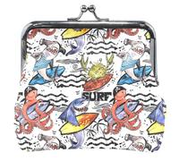 Borse e borse in pelle colorata, carino chiusura bacio divertente surf creature marine cambio bianco portafoglio per ragazze, Funny Surfing Sea Creatures White, UNITALLA, Funny Surfing Sea Creatures