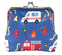 Borse e borse in pelle personalizzate, carini cartoni animati ambulanza, camion blu navy, con fibbia per cambio piccolo per monete, cartone animato, ambulanza, pompiere, camion, blu navy, Cartone