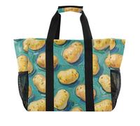 Borse e borse multiuso pieghevoli della pittura di arte di arte della patata vegetale con la borsa della spiaggia delle maniglie, Pittura di arte verde patata vegetale, 1 size, Moda