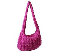 Borse for trasversali del modello reticolare da donna sacca for il pendolare di capacità nylon trapuntato Elegante vacanza nel weekend (Rose Red)