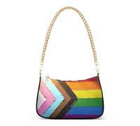 Borse Hobo da donna con tasca privacy con cerniera | Bandiera Progress Pride, tessuto in poliestere, decorazione a catena in oro massiccio, uso quotidiano all'aperto