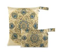 Borse impermeabili in stile vittoriano retrò vintage con piume di pavone blu verde per bagnato, confezione da 2 pezzi essenziali da viaggio per bambino con manici per spiaggia, spiaggia