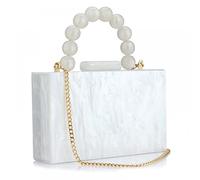 Borse in acrilico Pochette da sera Marmorizzazione Borse per le donne Borsa a tracolla con catena di perle Festa di nozze formale, bianco, Taglia unica
