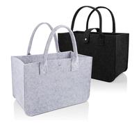 Borse in Feltro Shopper, 2 Pezzi Borsa per la Spesa in Feltro, (46.5x27.5x27.5cm, Nero/ Grigio)Borsa Pieghevole in Feltros , con Manico, per Shopper, Portariviste da Terra, Giornale, Giocattoli