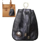 Borse in pelle di mucca per le donne, piccola borsa in pelle di mucca,piccolo portafoglio - portafoglio con coulisse, portafoglio in vera pelle, deposito di denaro, organizzatore di monete po, Nero