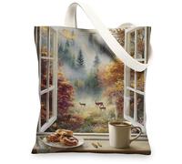 Borse in tela artistica, borse della spesa riutilizzabili con scena della natura, leggere e lavabili, con tracolla per palestra, viaggi, spiaggia, picnic, 33 x 38 cm