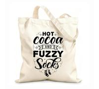 Borse in tela con fantasia personalizzabile cioccolata calda e calzini morbidi, scritte disegnate a mano con citazioni invernali, design invernali Tessuto spesso 12 once Abbinabile agli abiti 35x40cm