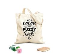 Borse in tela con fantasia personalizzabile cioccolata calda e calzini morbidi, scritte disegnate a mano con citazioni invernali, design invernali Tessuto spesso 12 once Abbinabile agli abiti 35x40cm