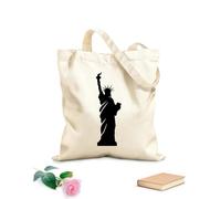 Borse in tela con fantasia personalizzabile Silhouette della Statua della Libertà che tiene una torcia nel giorno dell'Indipendenza a New York, USA Tessuto spesso 12 once Abbinabile agli abiti 35x40cm