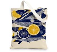 Borse in tela con motivo a pesci, eleganti motivi di limone e pesce, riutilizzabili, leggere e lavabili con tracolla, borse in tela per la spesa da viaggio, 13 x 15