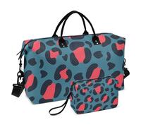 Borse in tela con stampa leopardata rossa, borsa da allenamento sportiva con borsa da toilette per viaggi pieghevoli