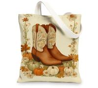 Borse in tela rustiche con motivo floreale vintage sacchetti per la spesa riutilizzabili, leggere e lavabili con tracolla, beige, 13x15 Inch