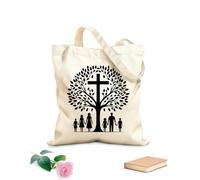 Borse in tela stampate digitalmente albero genealogico con sagoma di croce che rappresenta l'unità del patrimonio di fede Tessuto spesso 12 once Utilizzabile come trousse per il trucco 35x40cm Grande