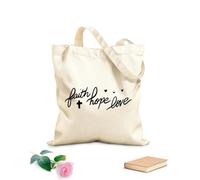 Borse in tela stampate digitalmente fede speranza amore pennello lettering script disegnato a mano testo motivazionale Tessuto spesso 12 once Utilizzabile come trousse per il trucco 35x40cm Grande
