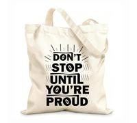 Borse in tela stampate digitalmente Non fermarti quando sei a tempo, frase motivazionale disegnata a mano, calligrafia Tessuto spesso 12 once Utilizzabile come trousse per il trucco 31x36cm Media