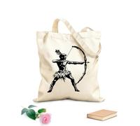 Borse in tela stampate digitalmente Tessuto spesso 12 once arciere nativo dinamico che disegna con arco e freccia sottolineando forza e precisione Utilizzabile come trousse per il trucco 31x36cm Media