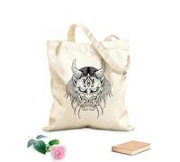 Borse in tela stampate digitalmente Tessuto spesso 12 once arte giapponese maschera diavolo capelli lunghi teschio disegnato a mano stile tratteggio Utilizzabile come trousse per il trucco 31x36cm