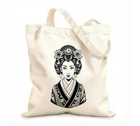 Borse in tela stampate digitalmente Tessuto spesso 12 once elegante geisha in kimono tradizionale giapponese con ornamenti floreali per capelli Utilizzabile come trousse per il trucco 25x30cm Piccola