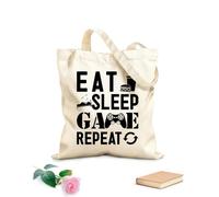 Borse in tela stampate digitalmente Tessuto spesso 12 once mangiare dormire gioco ripetere gioco citazioni emblema videogiochi amare giocare Utilizzabile come trousse per il trucco 31x36cm Media
