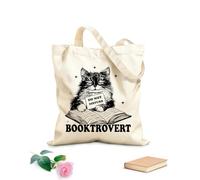 Borse in tela stampate digitalmente Tessuto spesso 12 once non disturbare libro troverso gatto lettore tipografia divertente gatto libresco design Utilizzabile come trousse per il trucco 25x30cm