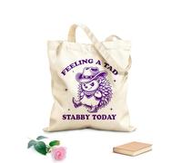 Borse in tela stampate digitalmente Tessuto spesso 340g/m² mi sento un po' pugnalato oggi riccio tipografia esilarante animale divertente riccio vintage Utilizzabile come trousse per il trucco