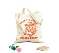 Borse in tela stampate digitalmente Tessuto spesso 340g/m² mi sento un po' pugnalato oggi riccio tipografia esilarante animale divertente riccio vintage Utilizzabile come trousse per il trucco