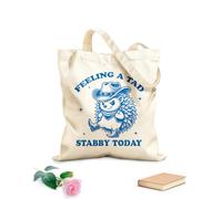 Borse in tela stampate digitalmente Tessuto spesso 340g/m² mi sento un po' pugnalato oggi riccio tipografia esilarante animale divertente riccio vintage Utilizzabile come trousse per il trucco