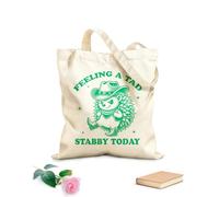 Borse in tela stampate digitalmente Tessuto spesso 340g/m² mi sento un po' pugnalato oggi riccio tipografia esilarante animale divertente riccio vintage Utilizzabile come trousse per il trucco